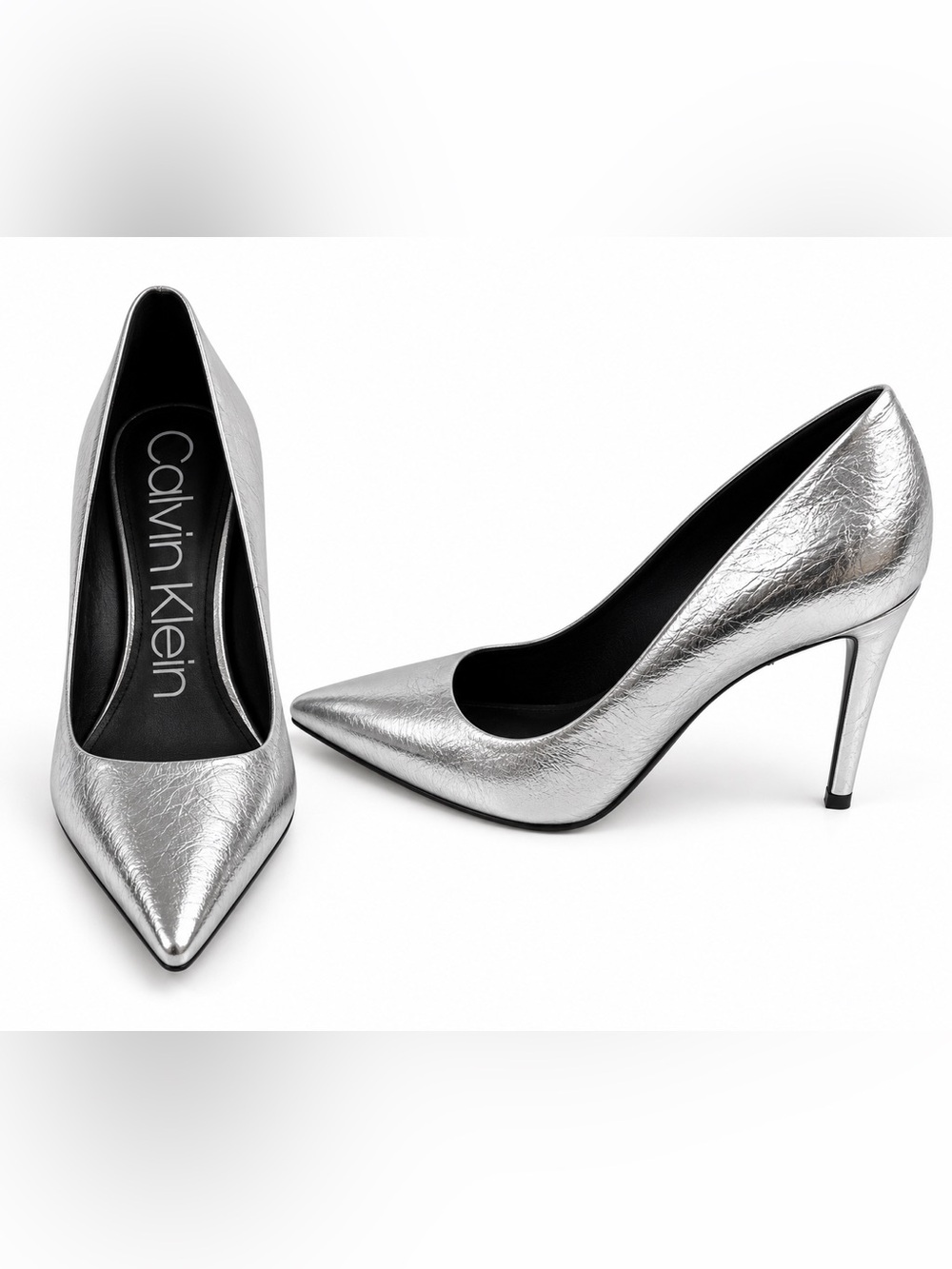 Calvin Klein Silver Pointed-Toe Stiletto Pumps